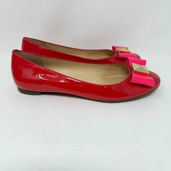 Kate Spade Patent Leather Tuila Pink Bow Flats Red Size 6.5 - Picture 3 of 11